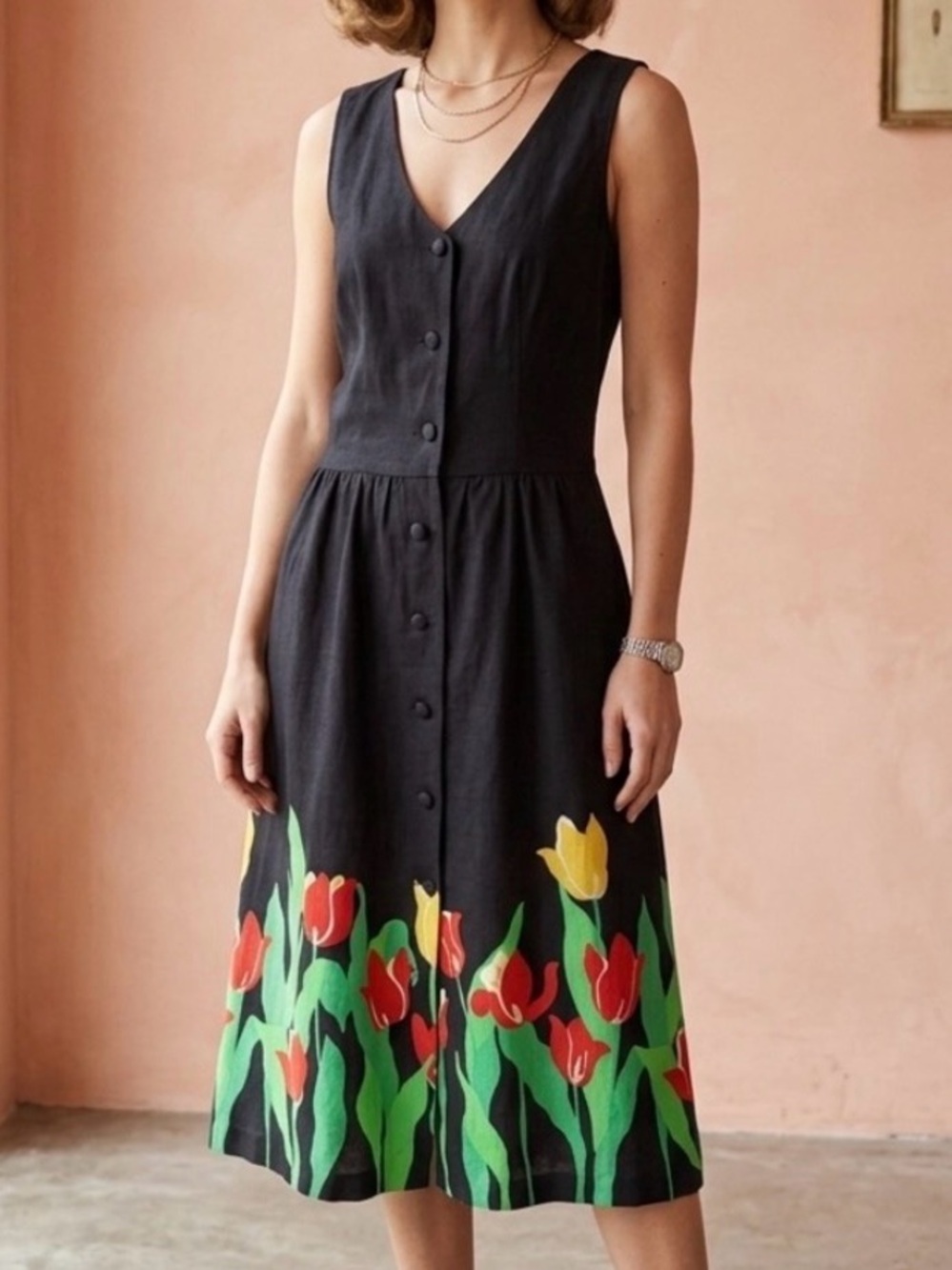1960s Vintage Malia Honolulu Tulip Dress Cotton Hawaiian Midi S Floral Whimsi